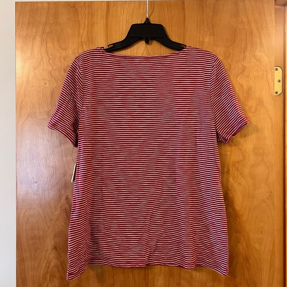 Talbots Red White Horizontal Striped Shirt Short Sleeve Top NWT Petite Large PL - Picture 9 of 10